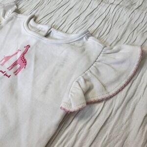 Janie and Jack Short Sleeve Bodysuit Giraffe Graphic Cotton White Girls 6-12 Mon